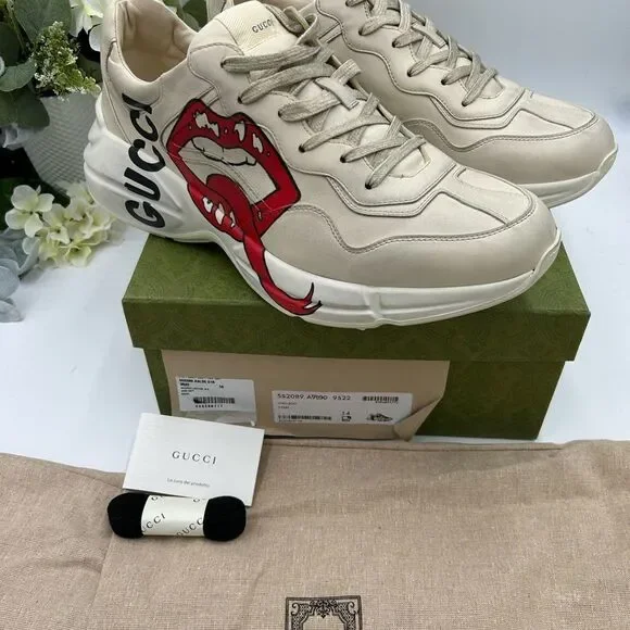 Men’s Gucci rython maxi mouth leather sneakers, size 14, made in Italy - Picture 10 of 10
